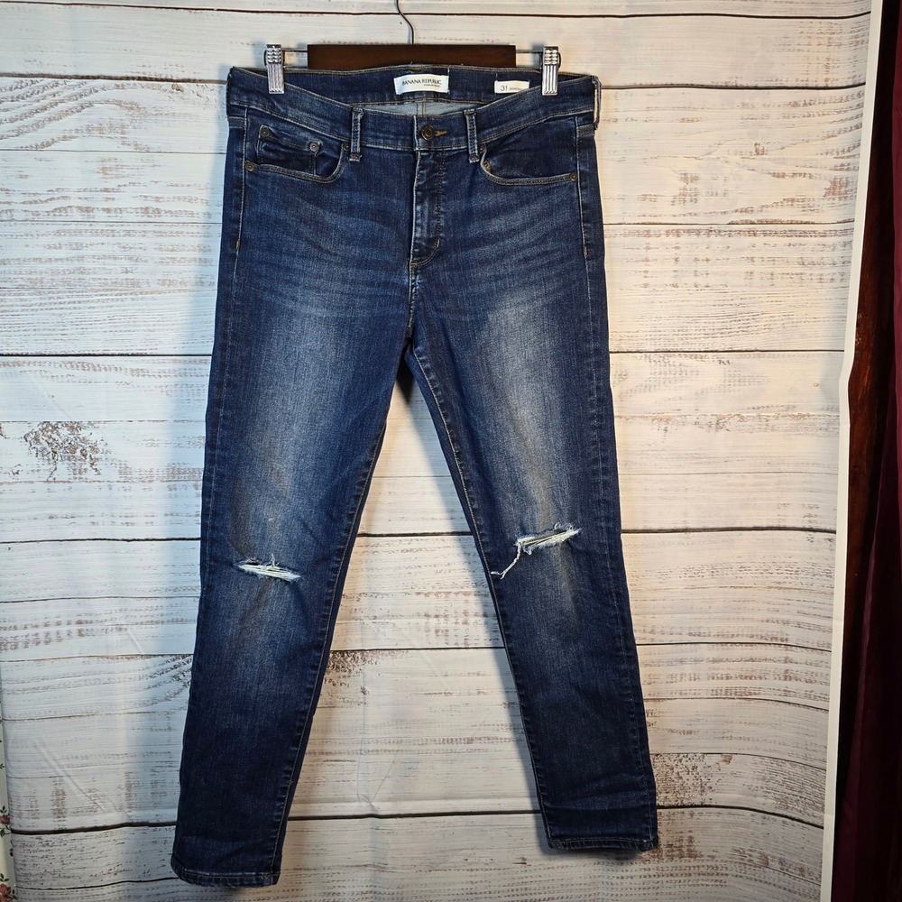 Banana Republic Skinny Ankle Jeans Women's Size 31 Distressed Stretch Denim Dark